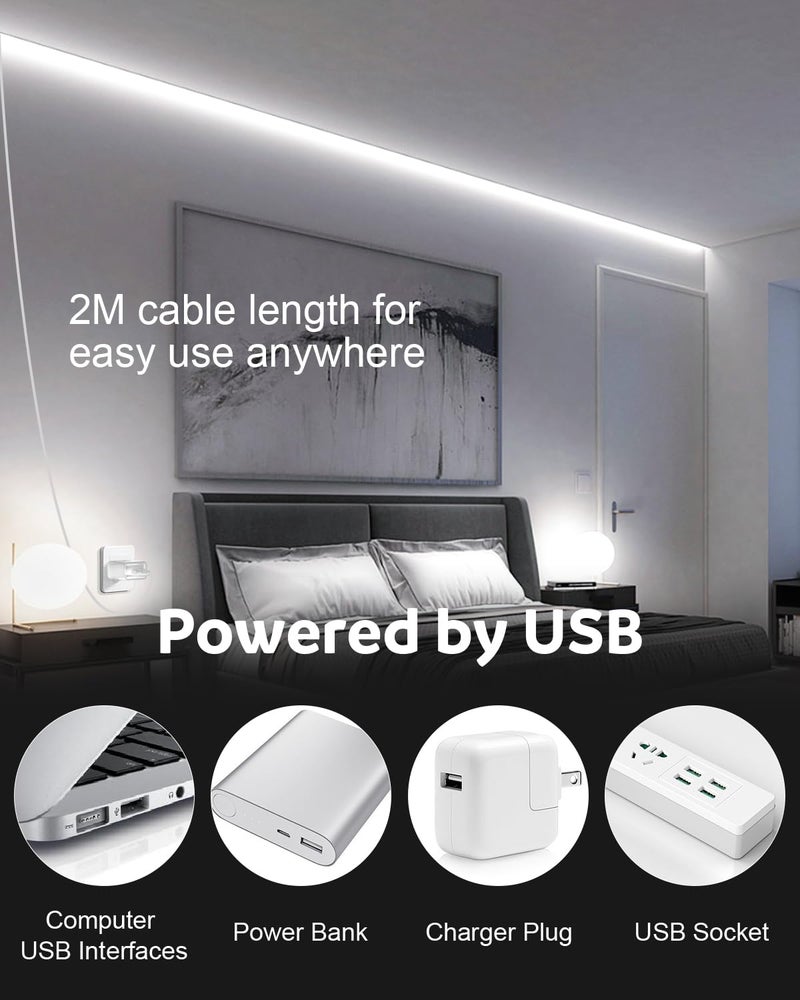 Aclorol USB COB LED Strip Lights for TV 5V USB Powered LED Tape Lights Daylight White 6.56FT 320Leds/M 6000K COB Flexible Light Strip TV Led Backlight for Bedroom Under Cabinet Kitchen DIY 400LM/m - Image 2