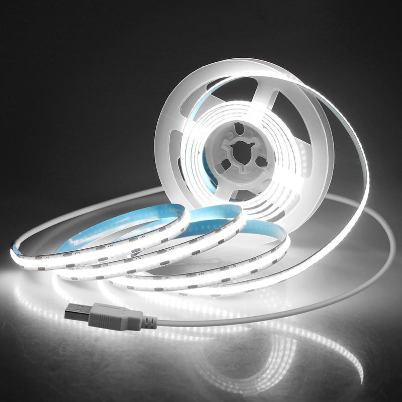 Aclorol USB COB LED Strip Lights for TV 5V USB Powered LED Tape Lights Daylight White 6.56FT 320Leds/M 6000K COB Flexible Light Strip TV Led Backlight for Bedroom Under Cabinet Kitchen DIY 400LM/m - Image 1