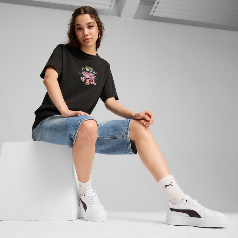 PUMA DOWNTOWN Womens Black Relaxed Graphic T-shirt - Image 3