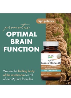PURE ESSENCE LABS Mypure Lions Mane 4X Mushroom Supplement 100% Real Mushroom Extract For Immune Support Combat Stress And Build Energy Immune Booster For Men And Women 30 Capsules  - Image 3
