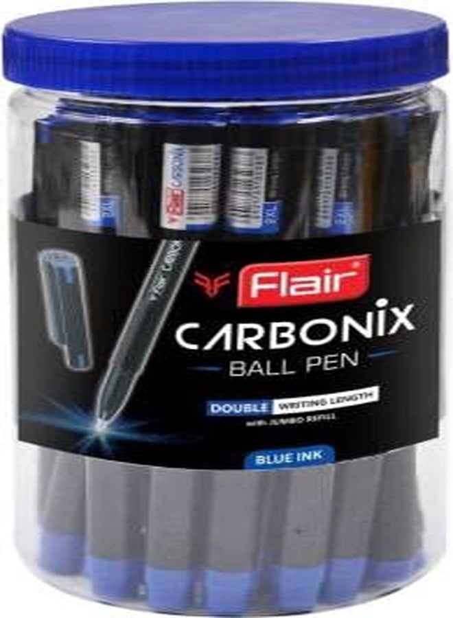 FLAIR Carbonix Blue Ball Pen | Medium Nib with Liquid Ink | Light Weight Ball Pen | Comfortable Grip | Extra Smooth Writing Experience | Ideal for School, Collage, Office | Blue, Jar Pack of 25 - Image 2