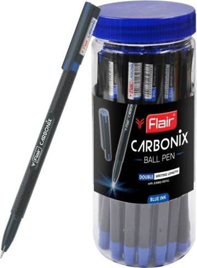 FLAIR Carbonix Blue Ball Pen | Medium Nib with Liquid Ink | Light Weight Ball Pen | Comfortable Grip | Extra Smooth Writing Experience | Ideal for School, Collage, Office | Blue, Jar Pack of 25 - Image 1