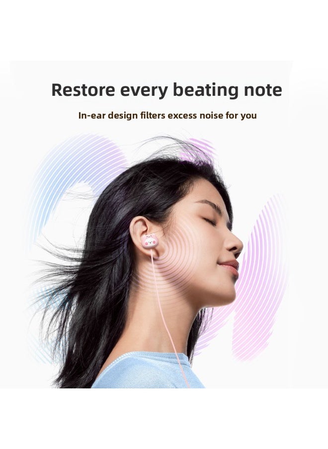Cartoon Mobile Phone Wire-controlled Headset Round Head 3.5 Interface Cute Cartoon Wired Headset Student Gift Belt Storage Bag-Color:Purple-Purple Moon Rabbit (with The Same Storage Bag)  - Image 4