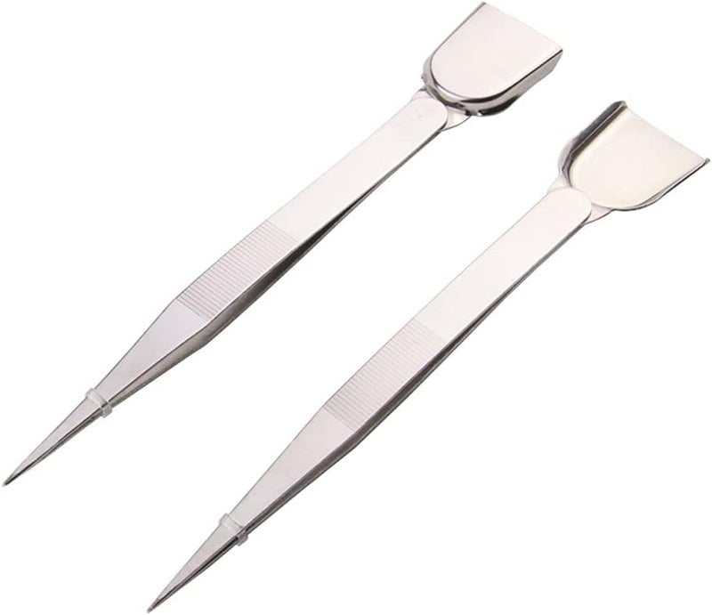 lasenersm 2 Pieces Stainless Steel Tweezers with Shovel Stainless Steel Handy Tweezer with Shovel Diamond Gem Tweezers Jewelry Tweezers with Scoop Gems Pick Up Beads Tools for Beads Gems Diamond - Image 1
