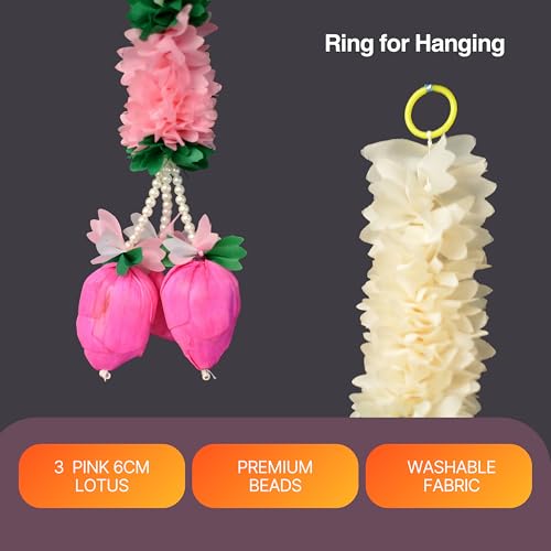 JOYNAGAR Artificial Lotus Toran Garland 3 ft, Set of 4 – Washable Fabric Flowers with Double Lotus Latkan for Diwali, Pooja Mandir, Wedding & Backdrop Decoration - Image 3
