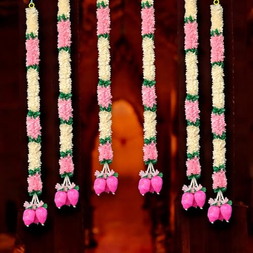JOYNAGAR Artificial Lotus Toran Garland 3 ft, Set of 4 – Washable Fabric Flowers with Double Lotus Latkan for Diwali, Pooja Mandir, Wedding & Backdrop Decoration - Image 2