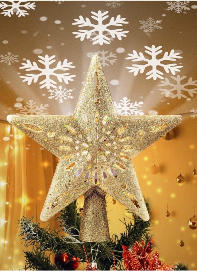 Generic - Tree Topper Lighted LED Rotating  Sharp and Clear Projector 3D Star Tree Topper-6 Slides-Gold - Image 1