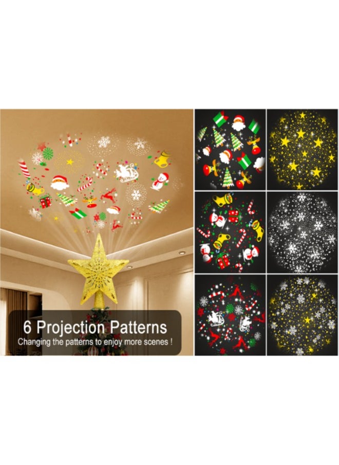Generic - Tree Topper Lighted LED Rotating  Sharp and Clear Projector 3D Star Tree Topper-6 Slides-Gold - Image 1