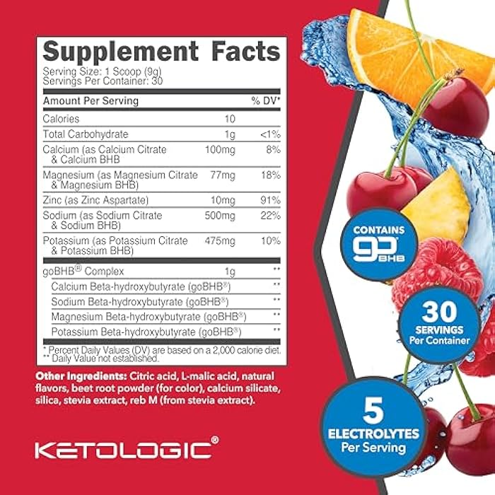 Ketologic Keto Electrolyte Powder (Tropical Punch) 30 Servings - Sugar-Free Hydration Drink Mix with goBHB Complex - Image 2