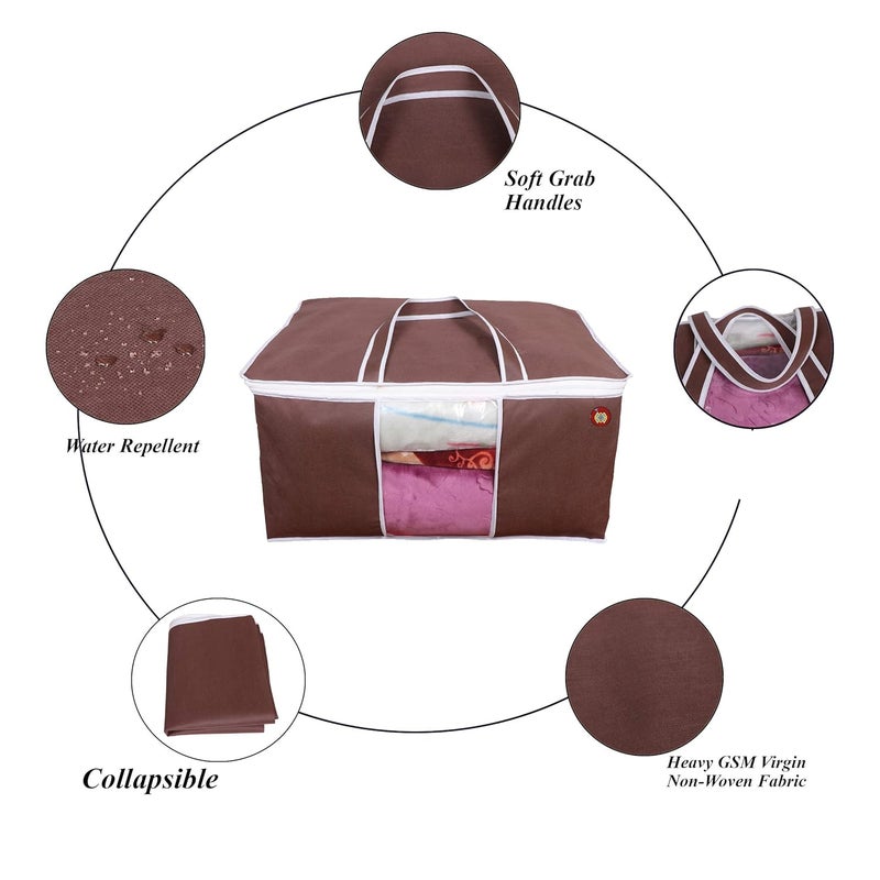 ABBASI Non Woven Pieces Underbed Storage Bag Storage Organizer Blanket Cover pack of 2 Brown - Image 2