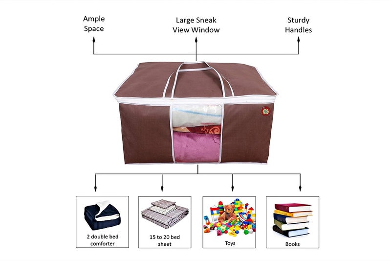 ABBASI Non Woven Pieces Underbed Storage Bag Storage Organizer Blanket Cover pack of 2 Brown - Image 5