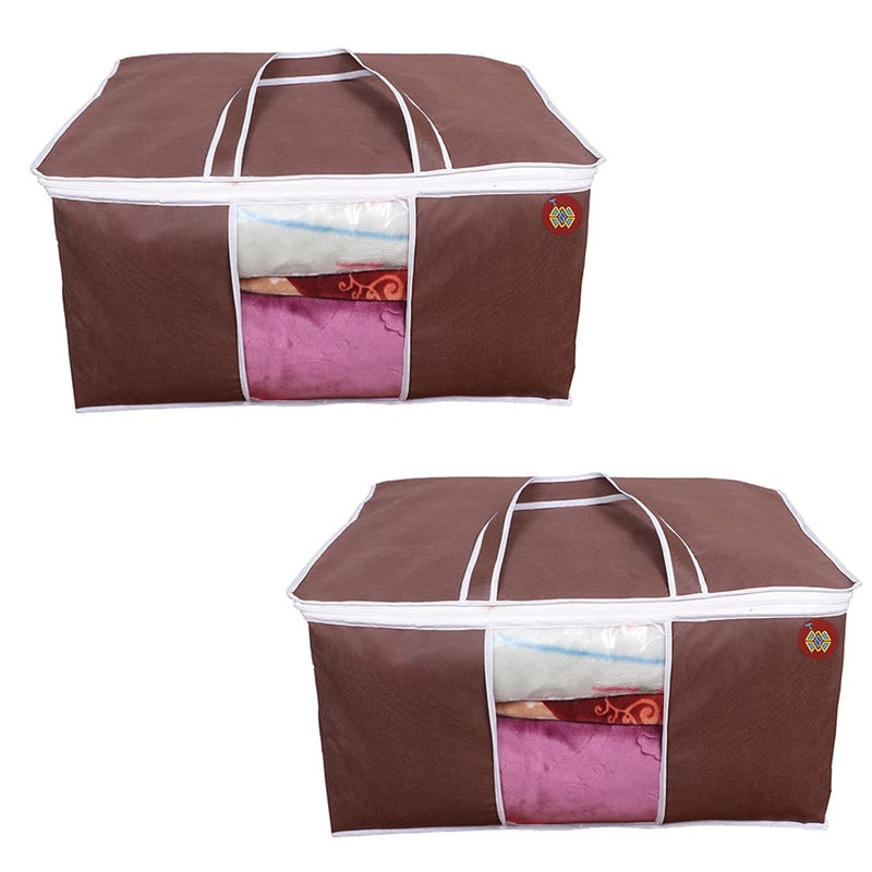 ABBASI Non Woven Pieces Underbed Storage Bag Storage Organizer Blanket Cover pack of 2 Brown - Image 1