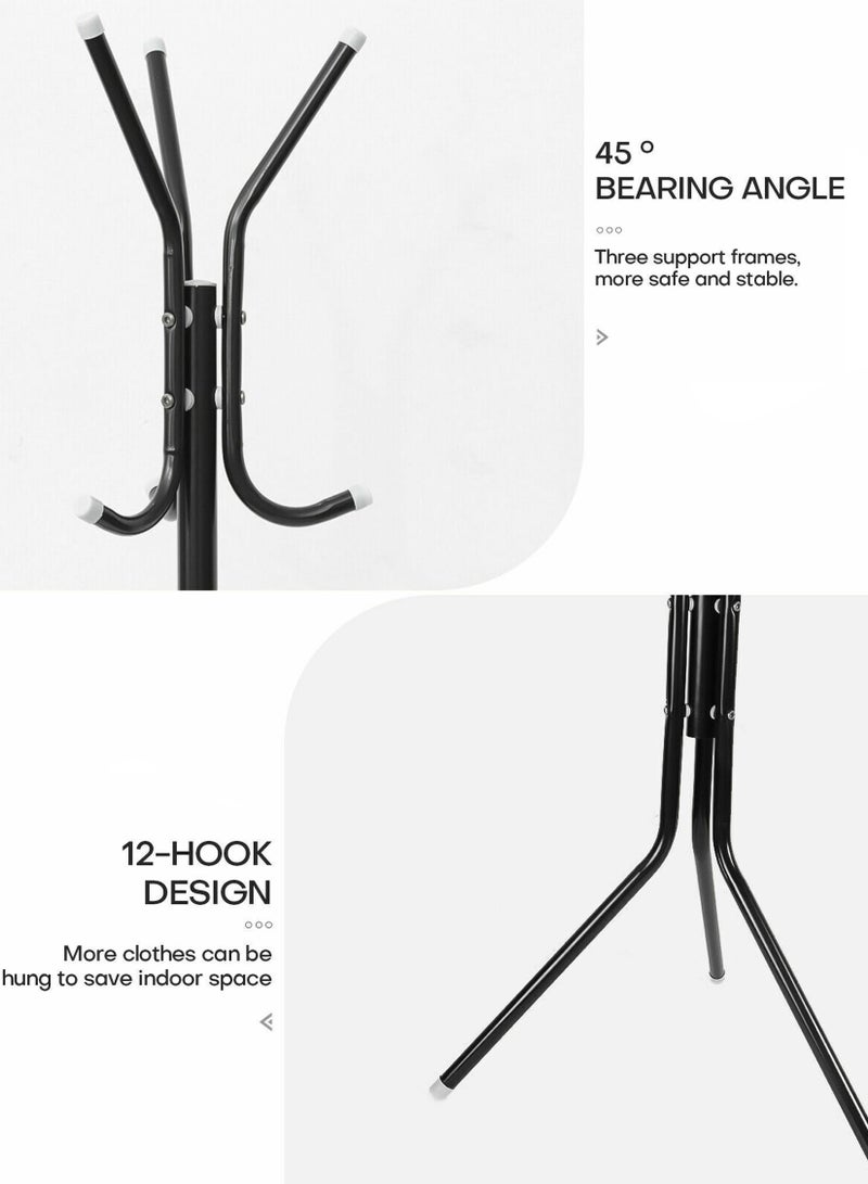 Toshionics 3 Tier Multi-Functional Metal Coat Rack With 12 Hooks Mind Reader Hanger Free Standing Hat Hanger Handbags Scarf Umbrella Jacket Clothes Tree Stand Jacket Storage For Entryway Hallway Bedroom Office - Image 4