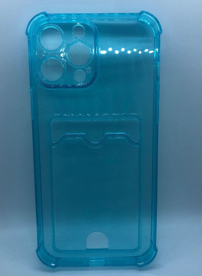 Back Cover with Card Wallet Design for iPhone 13 Pro, Upgraded Thin Protective Cover of Flexible Thermal Polyurethane Shockproof with Cute Card Holder, Turquoise 