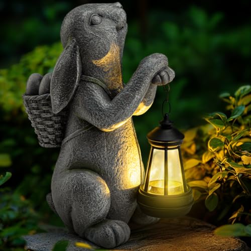YDKOJGW Solar Garden Outdoor Statues Rabbit with Solar Lantern,Outdoor Bunny Figurines Decorations,Lawn Decor Bunny Statue for Patio, Balcony, Yard Ornament,Unique Housewarming and Easter Gifts - Image 1