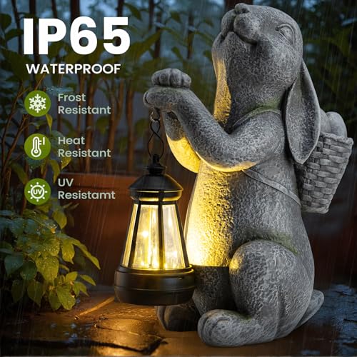 YDKOJGW Solar Garden Outdoor Statues Rabbit with Solar Lantern,Outdoor Bunny Figurines Decorations,Lawn Decor Bunny Statue for Patio, Balcony, Yard Ornament,Unique Housewarming and Easter Gifts - Image 3
