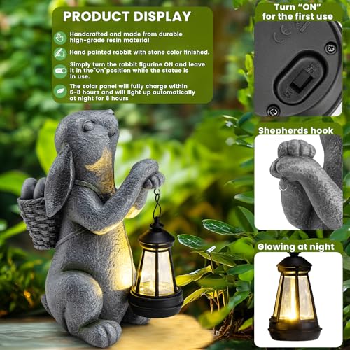 YDKOJGW Solar Garden Outdoor Statues Rabbit with Solar Lantern,Outdoor Bunny Figurines Decorations,Lawn Decor Bunny Statue for Patio, Balcony, Yard Ornament,Unique Housewarming and Easter Gifts - Image 5