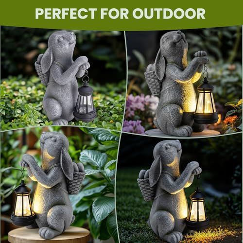 YDKOJGW Solar Garden Outdoor Statues Rabbit with Solar Lantern,Outdoor Bunny Figurines Decorations,Lawn Decor Bunny Statue for Patio, Balcony, Yard Ornament,Unique Housewarming and Easter Gifts - Image 4