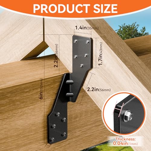 Chenteel 25 Pcs Hurricane Straps Tie Brackets Heavy Duty 18 Gauge Steel Hurricane Clips for Roof Shed and Walls Hurricane Straps for Rafter H25A Hurricane Roof Brackets Truss Ties Black Right - Image 3