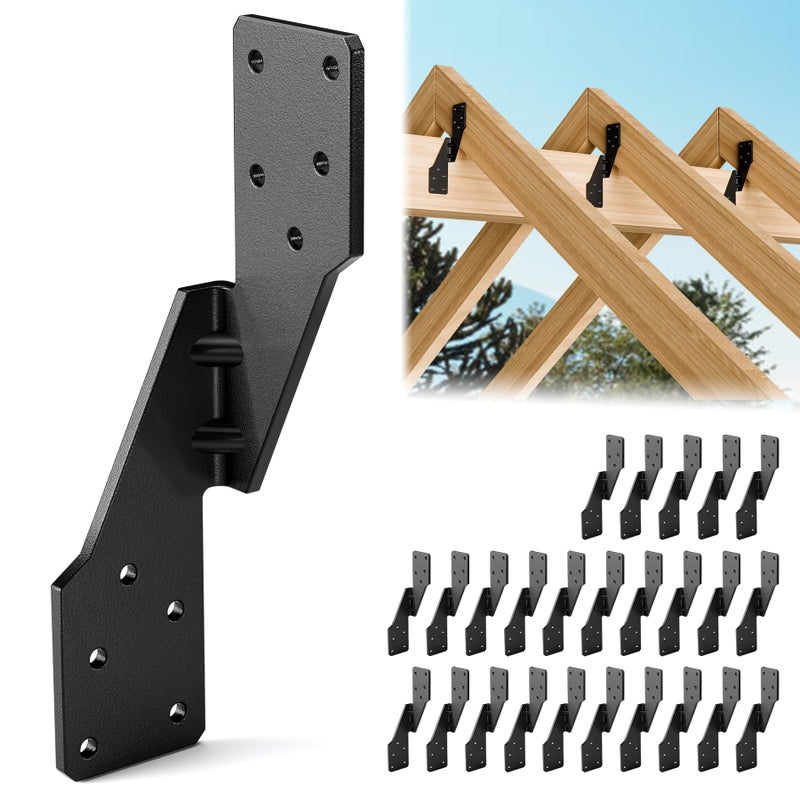 Chenteel 25 Pcs Hurricane Straps Tie Brackets Heavy Duty 18 Gauge Steel Hurricane Clips for Roof Shed and Walls Hurricane Straps for Rafter H25A Hurricane Roof Brackets Truss Ties Black Right - Image 2