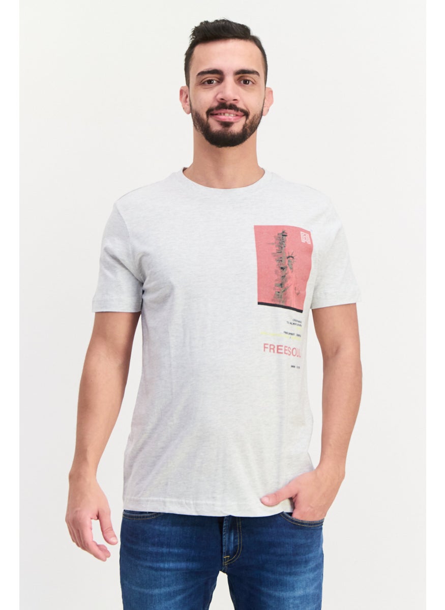 Free Soul Men Crew Neck Short Sleeve Graphic Print Troon T-Shirt, Off White Heather  - Image 1