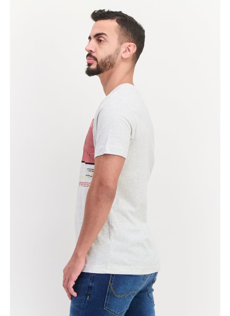 Free Soul Men Crew Neck Short Sleeve Graphic Print Troon T-Shirt, Off White Heather  - Image 4
