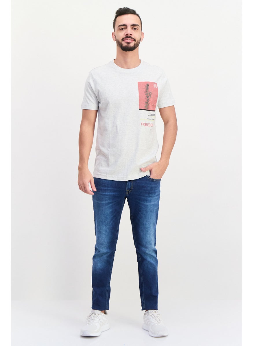 Free Soul Men Crew Neck Short Sleeve Graphic Print Troon T-Shirt, Off White Heather  - Image 2