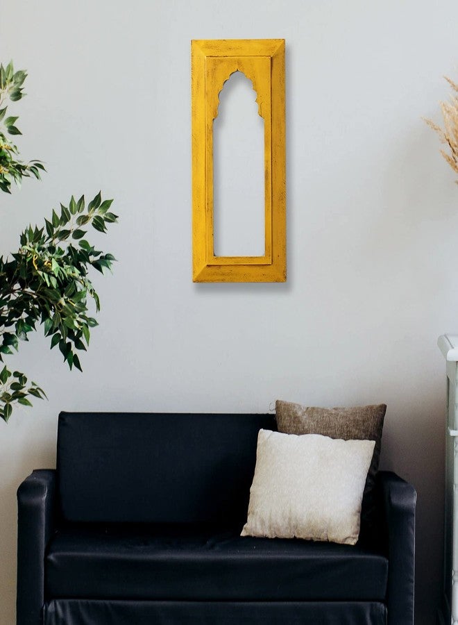 CRAFT TREE Mdf Wall Hanging Carving Jharokha Frame For Home Decor Wall Hanging Showpiece Decor Yellow Colour (Inner Size L6*H17 Inch) - Image 1
