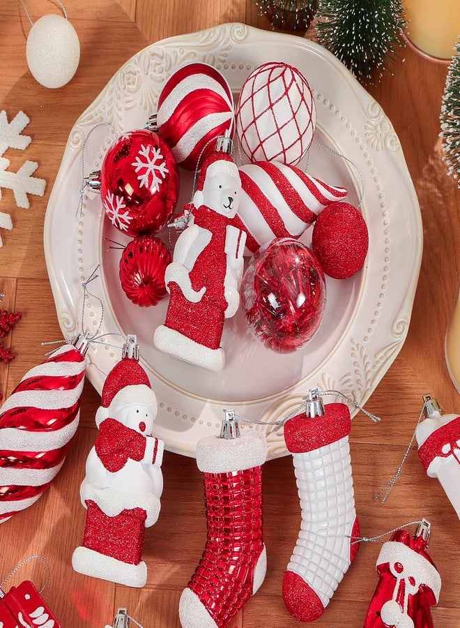 Alupssuc 112pcs Christmas Balls Ornaments Set, Shatterproof Plastic Baubles Christmas Penguin, Polar Bear for Xmas Tree Holiday Wedding Party Decorations with Hanging Strings, Red and White - Image 3