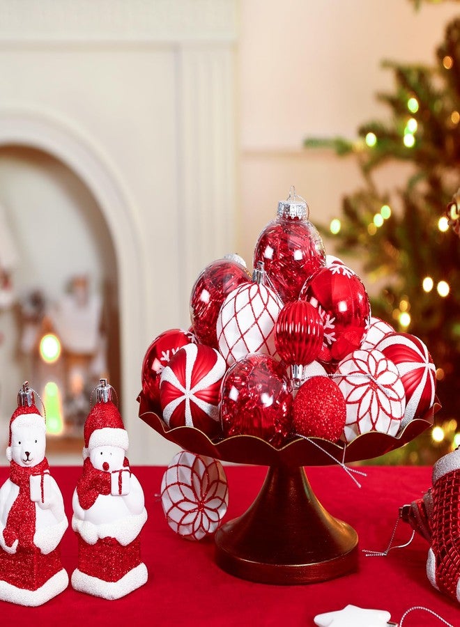 Alupssuc 112pcs Christmas Balls Ornaments Set, Shatterproof Plastic Baubles Christmas Penguin, Polar Bear for Xmas Tree Holiday Wedding Party Decorations with Hanging Strings, Red and White - Image 4
