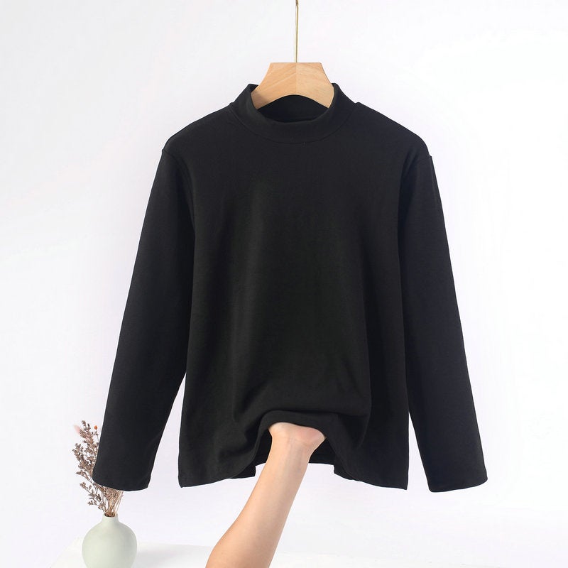 Chubby Girl Plus Size Women'S Half-High Collar Long-Sleeved T-Shirt Women'S Loose Korean Base Shirt Solid Color Top - Image 3