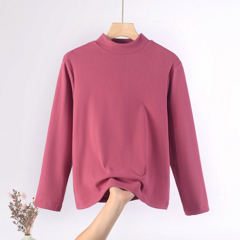 Chubby Girl Plus Size Women'S Half-High Collar Long-Sleeved T-Shirt Women'S Loose Korean Base Shirt Solid Color Top - Image 5