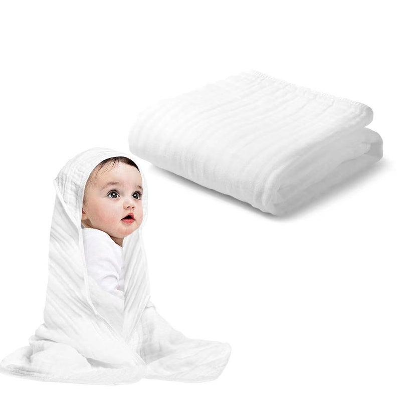 Arnzion Baby Hooded Towels for Babies and Toddlers, Muslin Baby Bath Towel Soft and Absorbency for Boys and Girls (Pure White 1 Pack) - Image 1