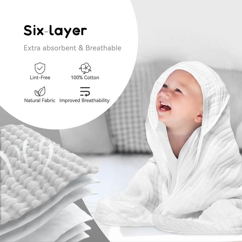 Arnzion Baby Hooded Towels for Babies and Toddlers, Muslin Baby Bath Towel Soft and Absorbency for Boys and Girls (Pure White 1 Pack) - Image 5