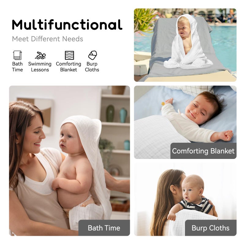 Arnzion Baby Hooded Towels for Babies and Toddlers, Muslin Baby Bath Towel Soft and Absorbency for Boys and Girls (Pure White 1 Pack) - Image 3