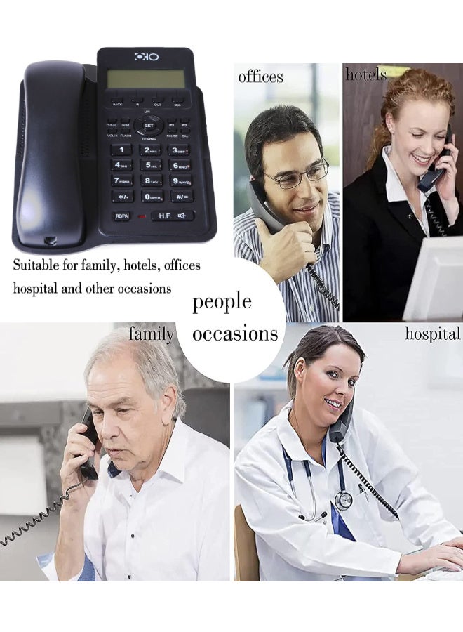 Oho Landline Phone with Caller, Handsfree Speakerphone, LED Screen, Home /Office/Hotel Phone with Caller ID, Corded Caller ID Telephone, Black - Image 3
