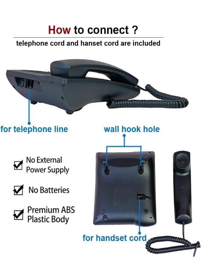 Oho Landline Phone with Caller, Handsfree Speakerphone, LED Screen, Home /Office/Hotel Phone with Caller ID, Corded Caller ID Telephone, Black - Image 2