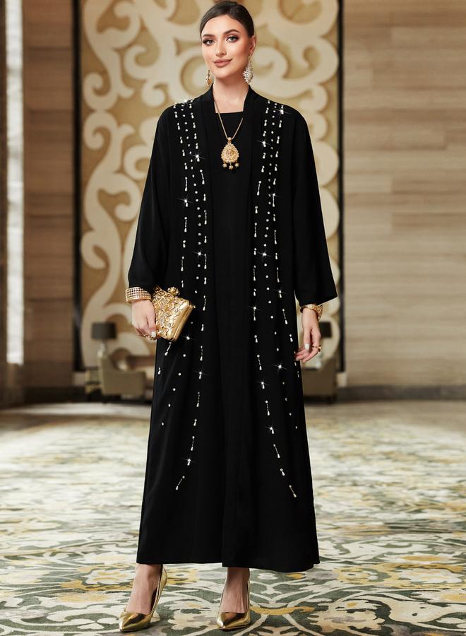 Take Two Women Black Rhinestone Embellished Long Sleeve Abaya - Image 3