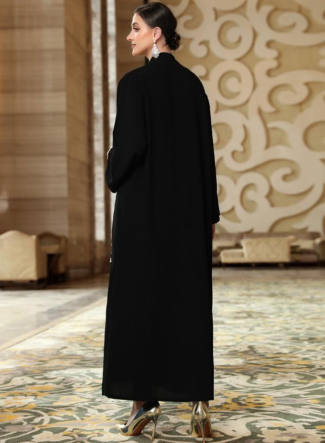 Take Two Women Black Rhinestone Embellished Long Sleeve Abaya - Image 4