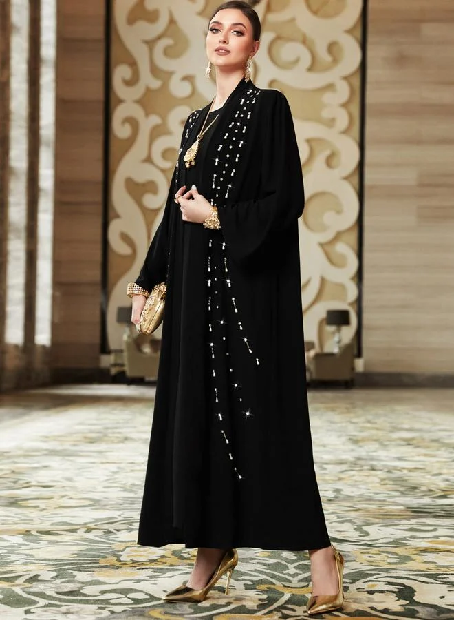 تايك تو Women Black Rhinestone Embellished Long Sleeve Abaya
