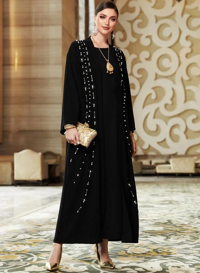 تايك تو Women Black Rhinestone Embellished Long Sleeve Abaya