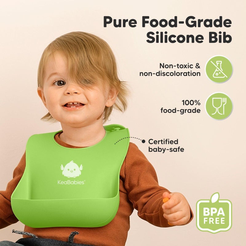 KeaBabies KeaBabies 2-Pack Silicone Bibs For Babies, Silicone Baby Bibs for Eating, Food-Grade Pure Silicone Bib, Toddler Bibs, Waterproof Bibs, Feeding Bibs, Silicon Bibs for Toddlers, Boys, Girls (Cloud Nine)  - Image 2