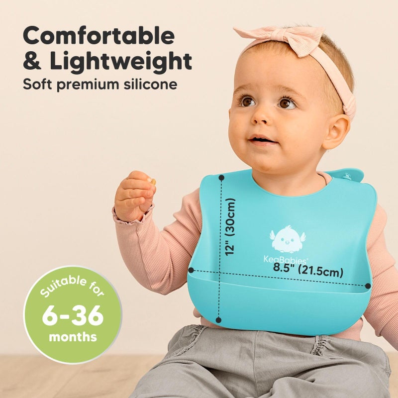 KeaBabies KeaBabies 2-Pack Silicone Bibs For Babies, Silicone Baby Bibs for Eating, Food-Grade Pure Silicone Bib, Toddler Bibs, Waterproof Bibs, Feeding Bibs, Silicon Bibs for Toddlers, Boys, Girls (Cloud Nine)  - Image 3