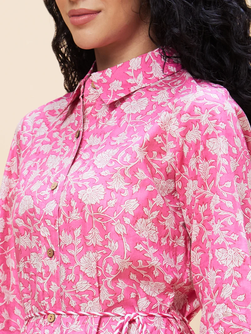 globus Women Floral Printed Pure Cotton Shirt Dress