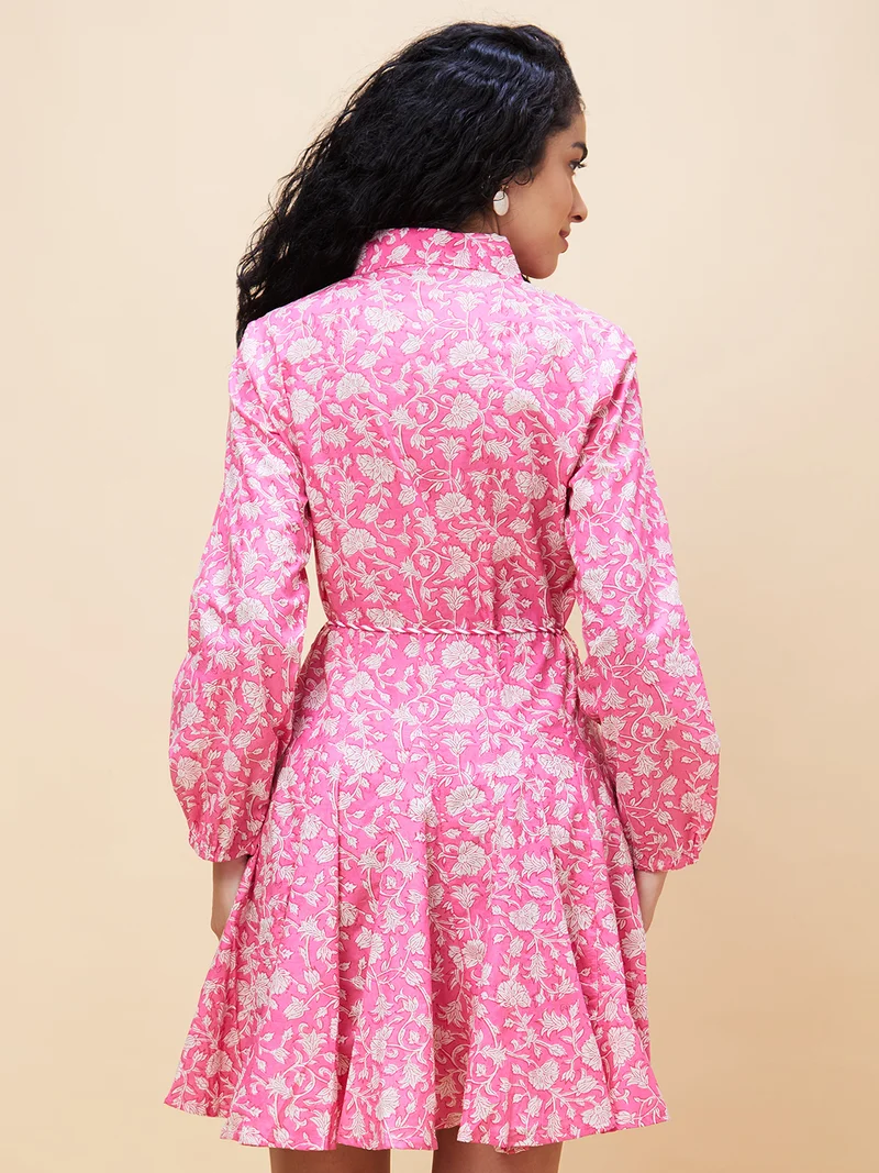 globus Women Floral Printed Pure Cotton Shirt Dress