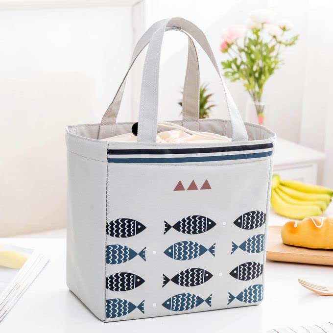 Glaceon Glaceon Fish Pattern Lunch BagInsulated Lunch Bag Printed Canvas Reusable Cooler Tote Bag for Ladies Woman Man School Work Picnic Grey  - Image 1