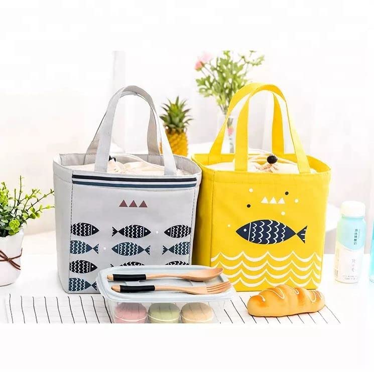 Glaceon Glaceon Fish Pattern Lunch BagInsulated Lunch Bag Printed Canvas Reusable Cooler Tote Bag for Ladies Woman Man School Work Picnic Grey  - Image 2