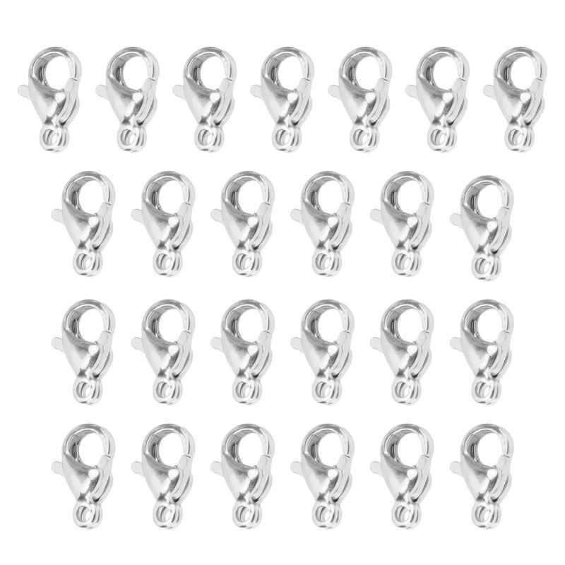Lobster Claw Clasps: 25 Steel Color Stainless Steel Units - Easy To Open Close Jewelry Clasps for DIY Bracelet Necklace Craft Projects - Image 1