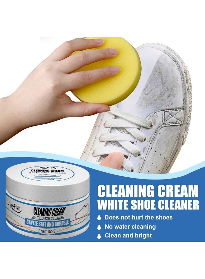 JUE-FISH White Shoe Cleaning Cream, 100g Multi-Functional White Shoes Cleaner Cream, Shoes Whitening Cleansing Gel Sneaker Stain Remover with Sponge, Cleaning Maintenance Yellowing (1PC) - Image 2