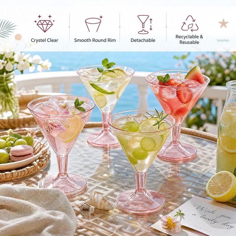 Liacere 24 Pack Pink Plastic Martini Glasses - 6.25oz Disposable Cocktail Glasses - Plastic Margarita Glasses - Plastic Cocktail Glasses Perfect for Wedding & Party & Birthday &Mother's Day - Image 5